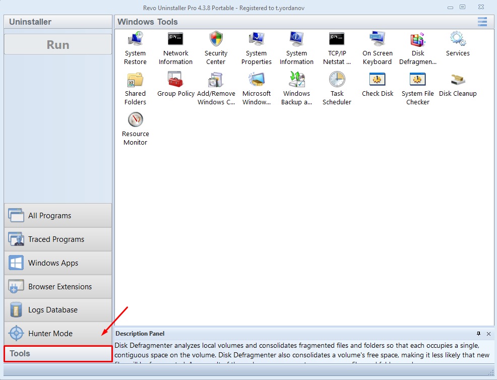 screen of windows tools